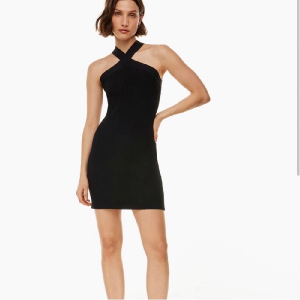 Aritzia Cross-Neck Black Midi Dress